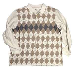 NWT Haggar argyle collared polo sweater two button oatmeal heather Size XXL
